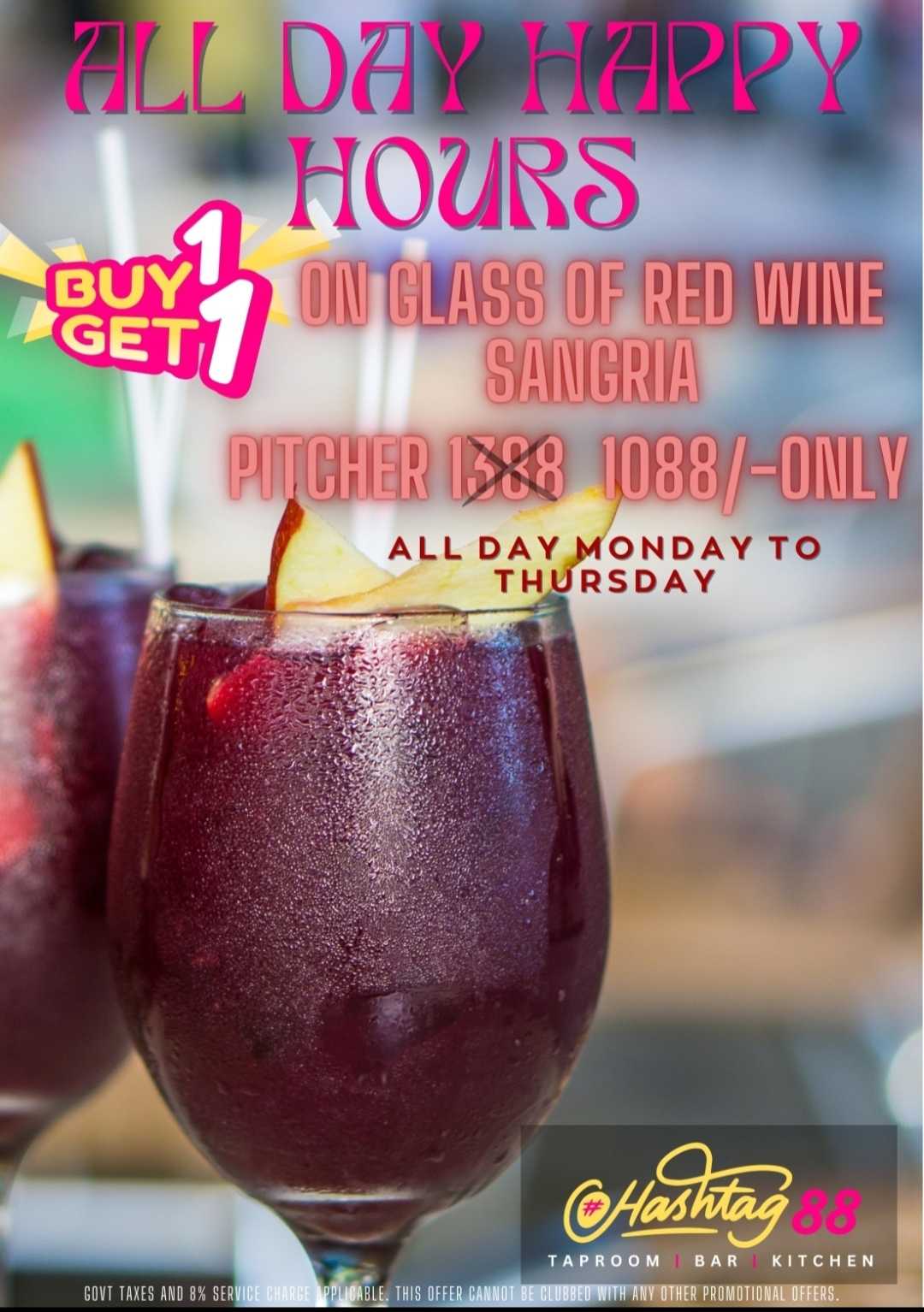 Buy 1 Get 1 On Glass of Red Wine Sangaria Pitcher