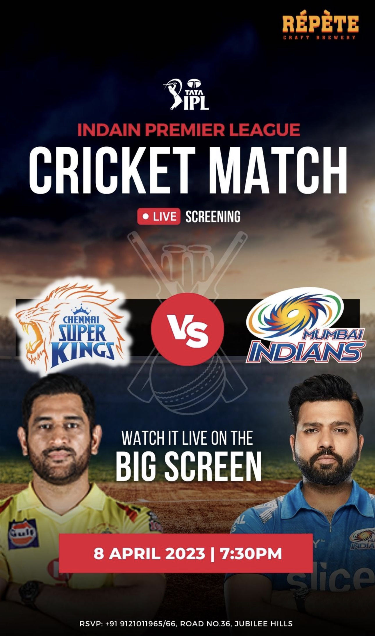 Chennai Super Kings Vs Mumbai Indians By Repete Brewery Kitchen Live Chennai Super Kings Vs Mumbai Indians By Repete Brewery Kitchen Live