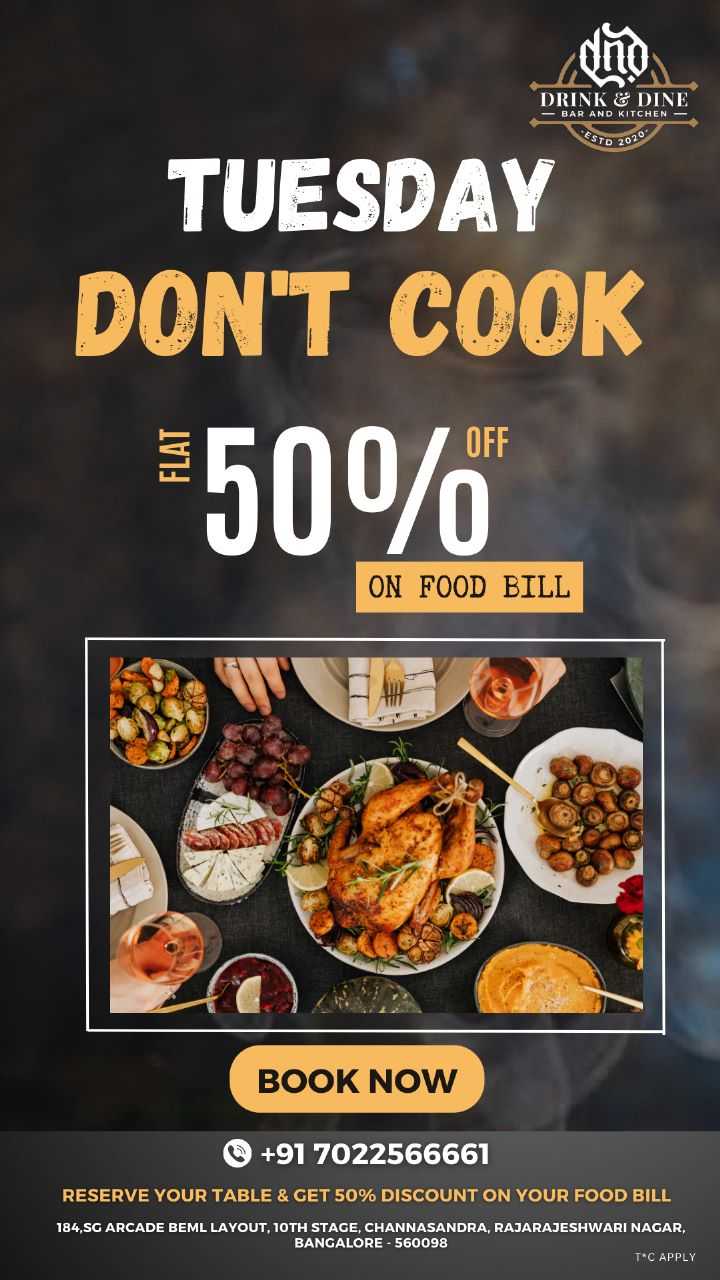 Don't Cook Tuesdays - 50% off on all foods